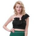 Belle Poque Sexy Womens Asymmetrical One Shoulder Big Bow-Tie Decorated Cropped Black Tops BP000343-1